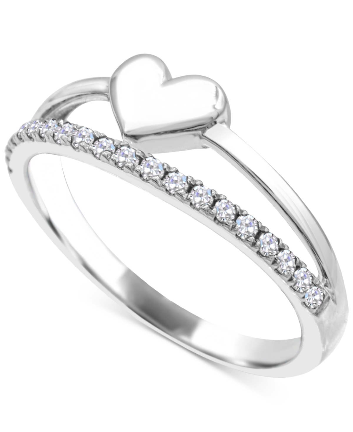 Macy's White Topaz & Polished Heart Split Shank Ring (1/4 Ct. T.w.) In Sterling Silver