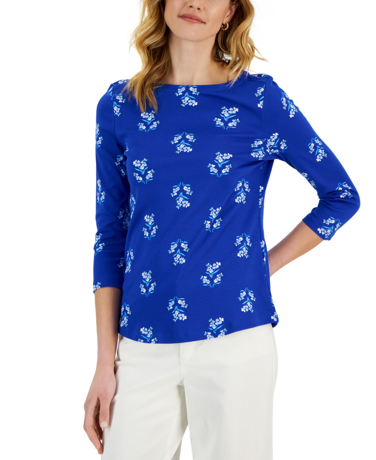 Charter Club Women's Printed Boat-Neck Top, Created for Macy's
