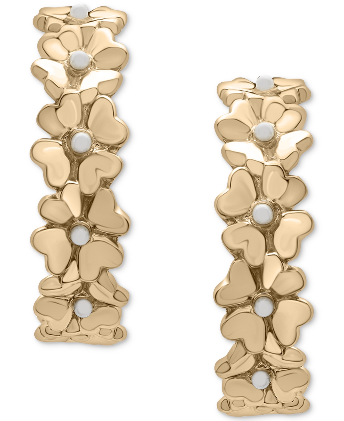 Cultured Freshwater Pearl (1-3/4mm) Heart Flower Hoop Earrings in 14k Gold-Plated Sterling Silver