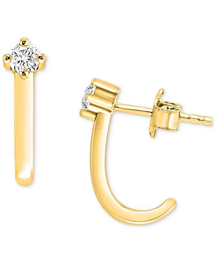 Macy's Diamond J-Hoop Earrings (1/10 ct. t.w.) in 10k Gold - Macy's