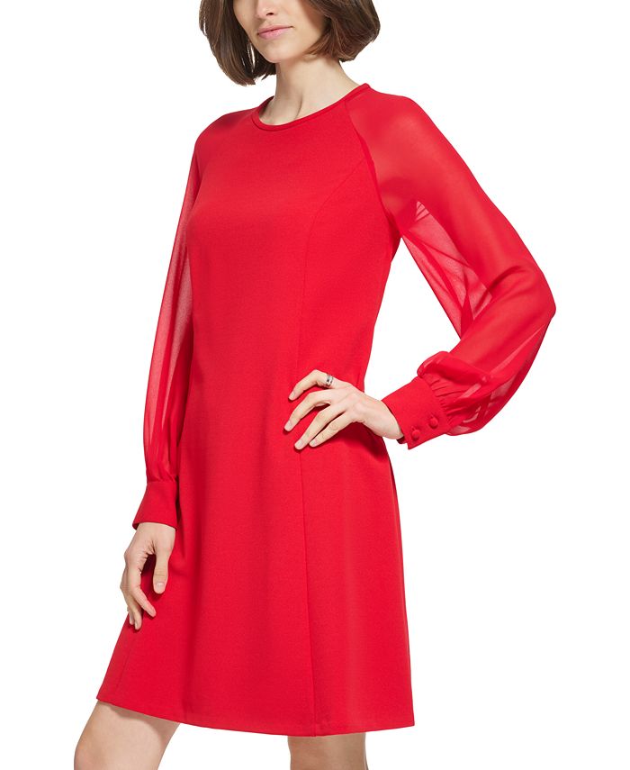 Calvin Klein Illusion-Sleeve A-Line Dress & Reviews - Dresses - Women ...