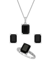 3-Pc. Set Onyx & Diamond Accent Pendant Necklace, Ring and Stud Earrings in Sterling Silver - Onyx
