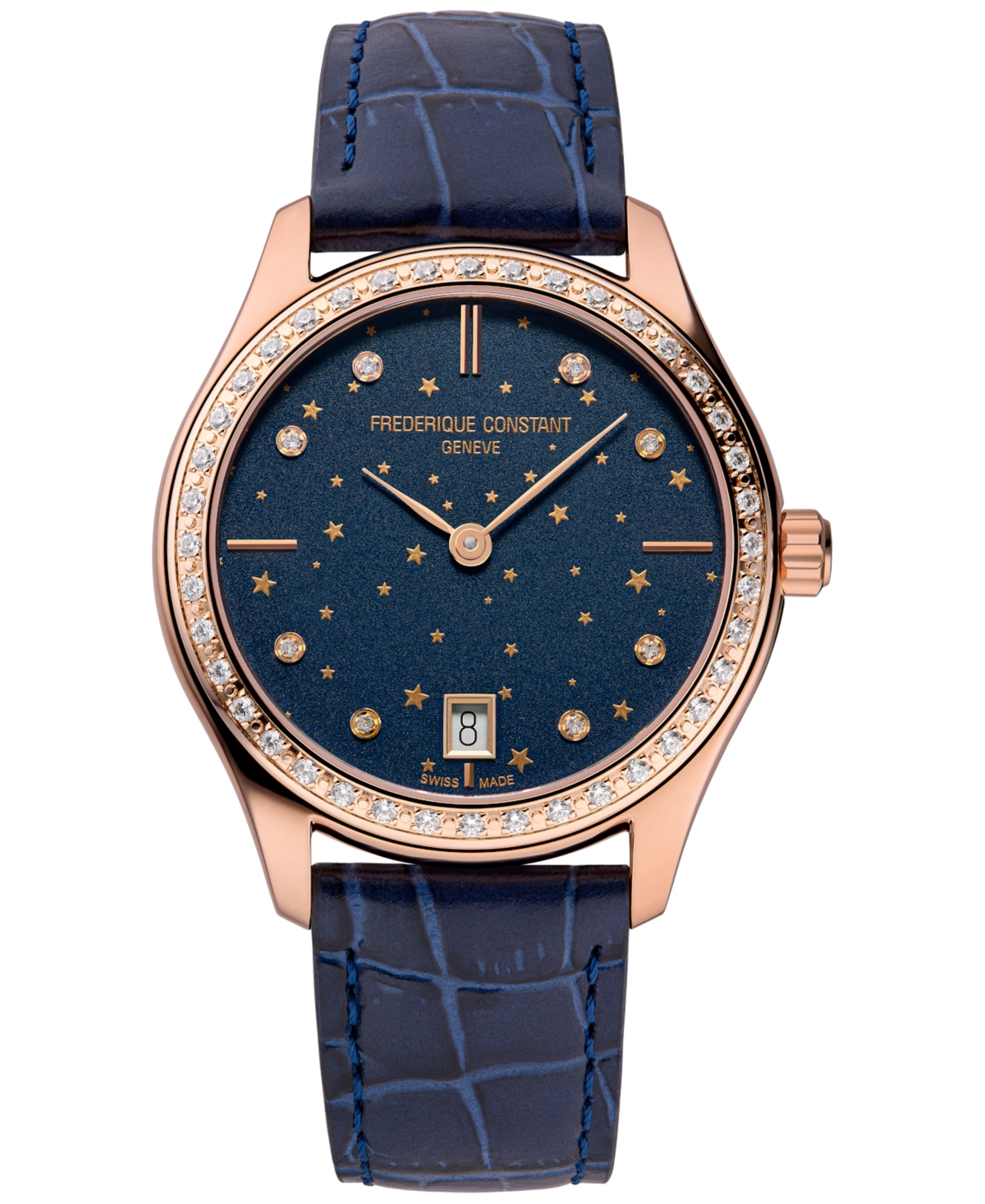 Frederique Constant Women's Swiss Classic Diamond (3/8 Ct. T.w.) Navy Leather Strap Watch 36mm