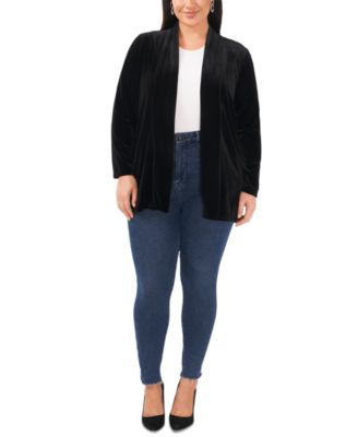 Plus Size Velvet Open-Front Long-Sleeve Cardigan