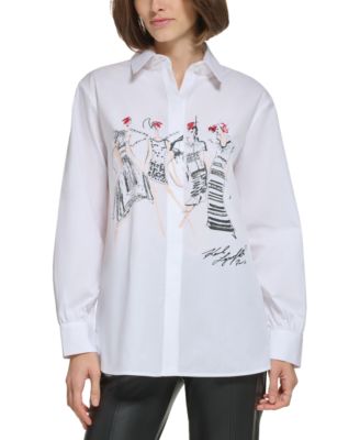 KARL LAGERFELD PARIS - Women's Fashion Girl Cotton Poplin Shirt