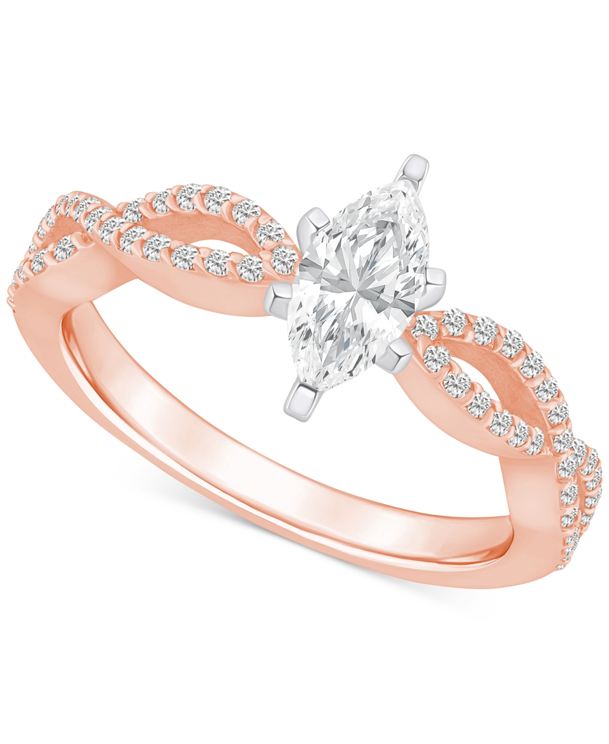 Shop Macy's Diamond Marquise Twist Shank Engagement Ring (5/8 Ct. T.w.) In 14k Gold In Rose Gold