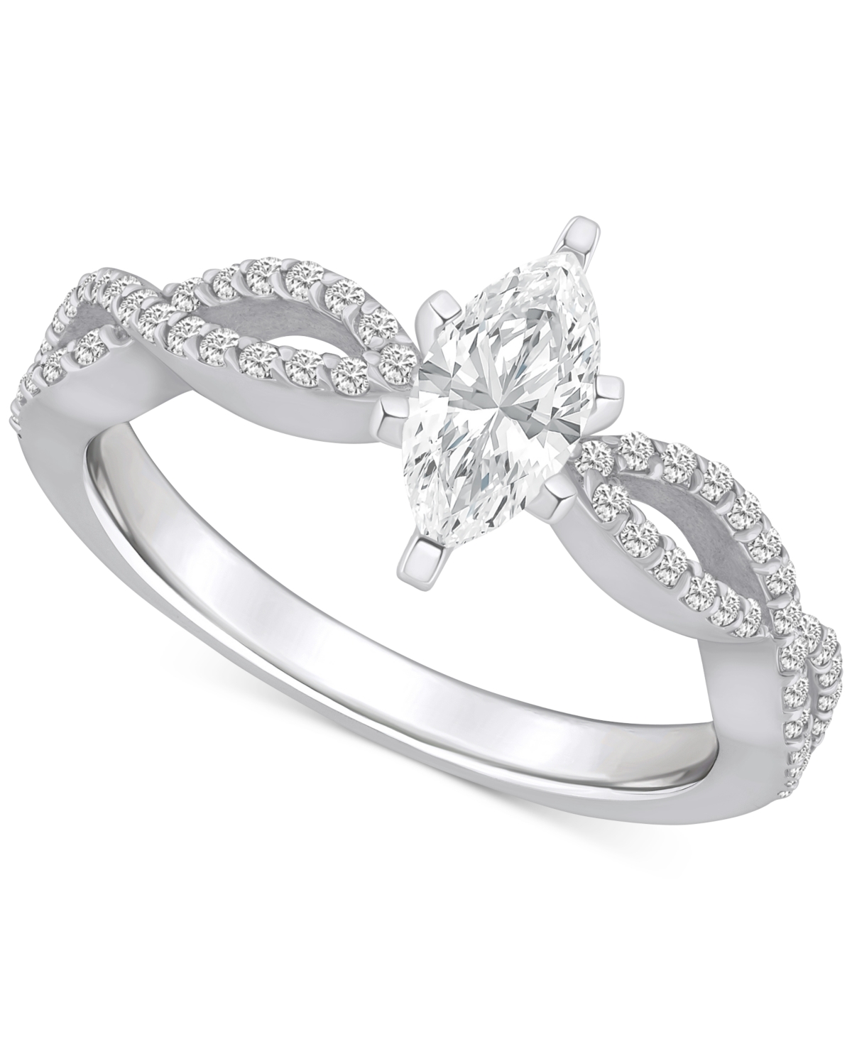Macy's Diamond Marquise Twist Shank Engagement Ring (5/8 Ct. T.w.) In 14k Gold In White Gold