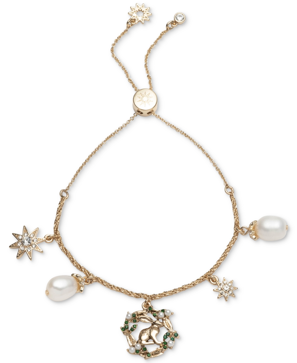 Marchesa Gold-tone Crystal, Imitation & Freshwater Pearl Bunny Wreath Slider Bracelet