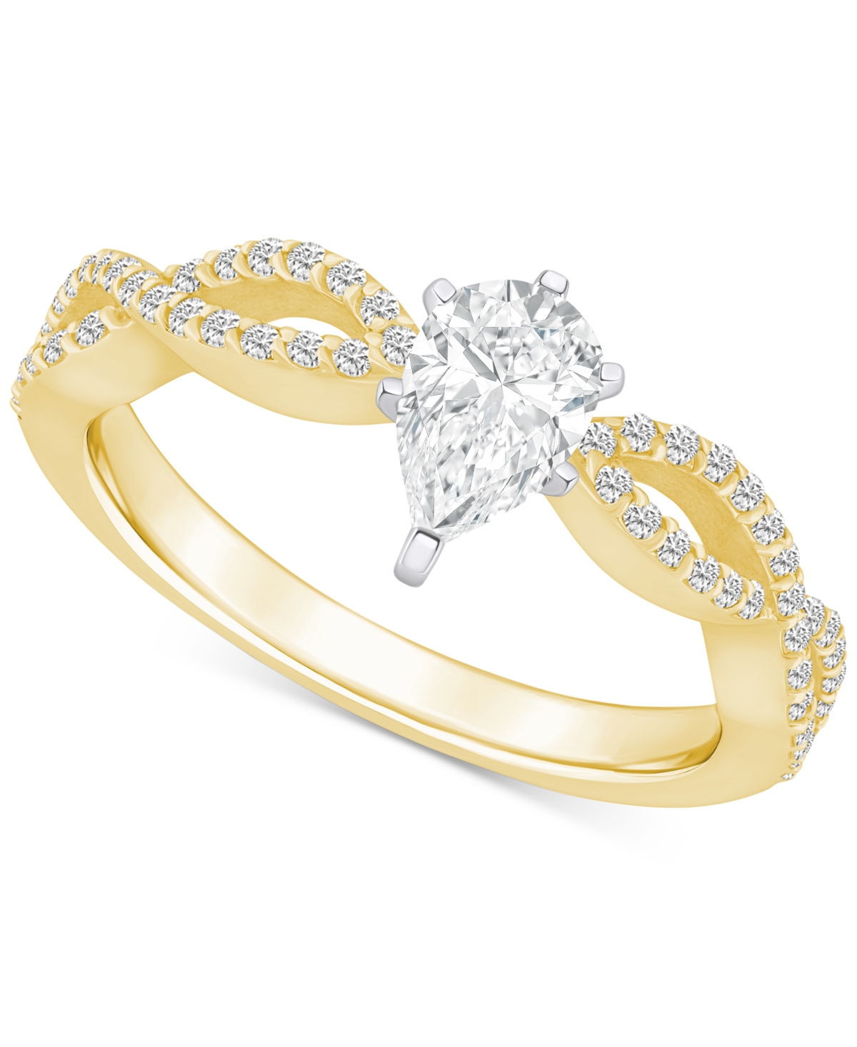Macy's Diamond Pear Twist Shank Engagement Ring (5/8 Ct. T.w.) In 14k Gold In Yellow Gold