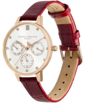 Olivia Burton Women's Multifunction Burgundy Leather Strap Watch 34mm