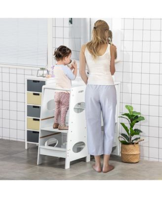 Kids Kitchen Stool for Toddlers, Adjustable Height, White