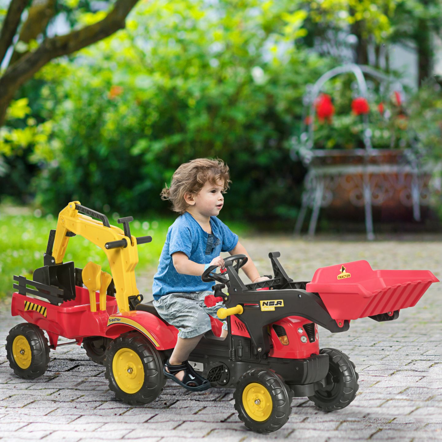 Детская игрушка Aosom Pedal Excavator Ride-On Toy, 70.5"L x 16.5"W x 23.25"H, 77 lbs Capacity, Ages 3+ — фото 2