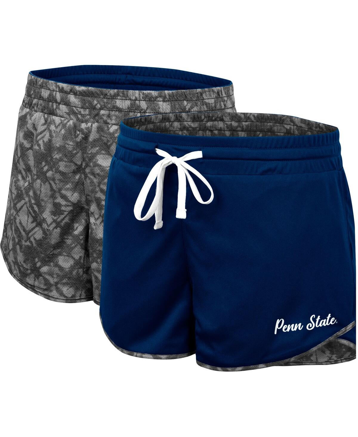 Colosseum Women's  Navy, Charcoal Penn State Nittany Lions Fun Stuff Reversible Shorts In Navy,charcoal
