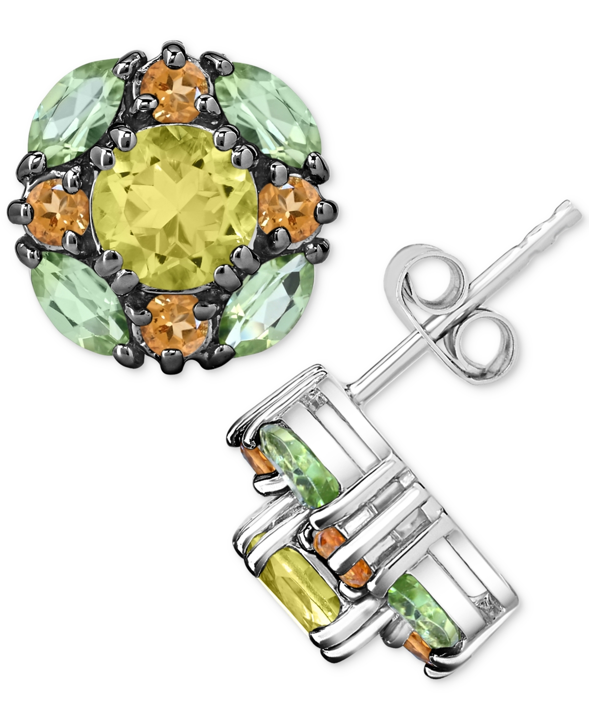 Multi-Gemstone Cluster Stud Earrings (3-1/4 ct. t.w.) in Sterling Silver - Multi-Gemstone