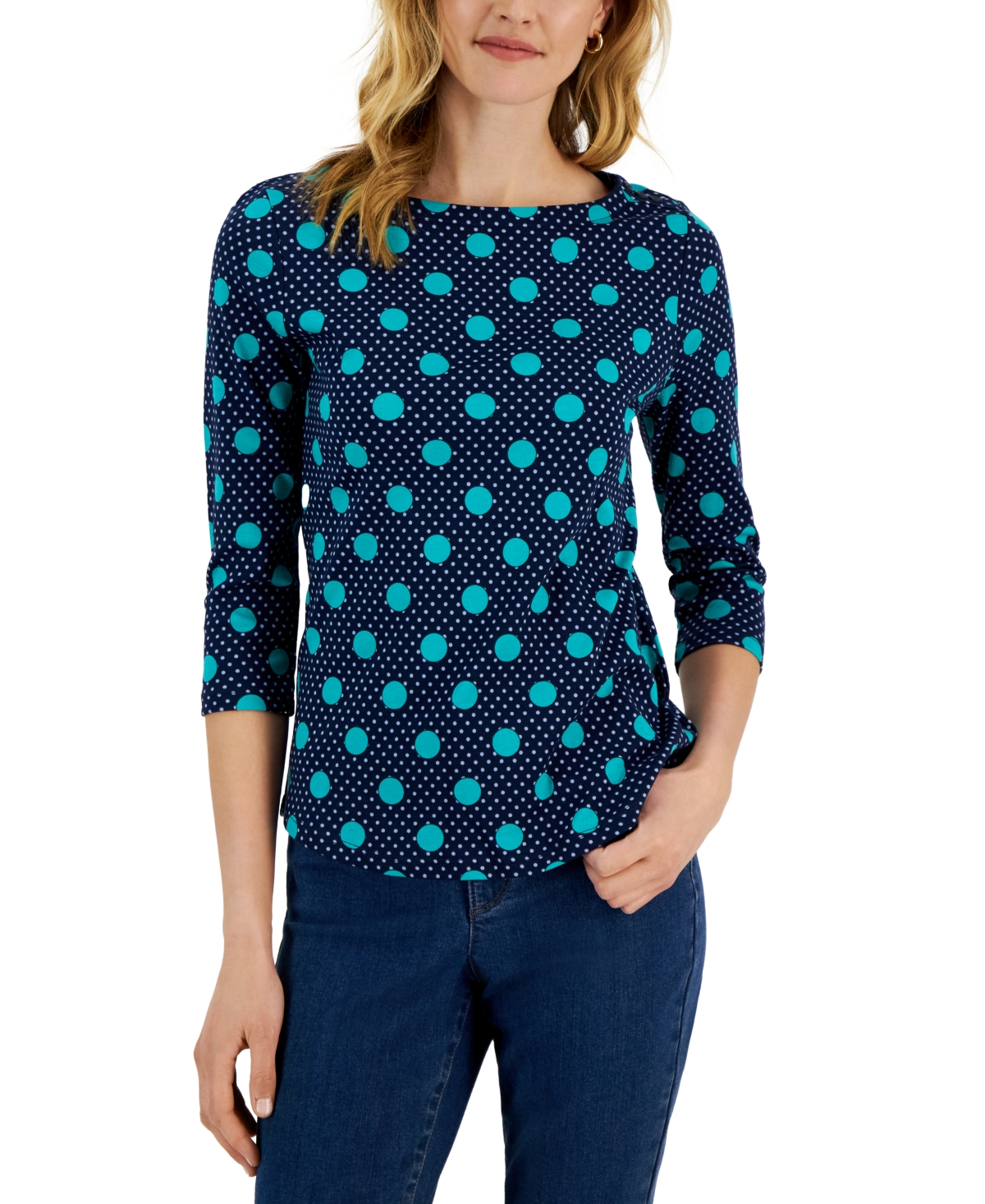 Charter Club Women's Dot-Print Boat-Neck Top, Created for Macy's