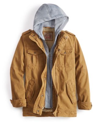 Men’s Sherpa Lined Two Pocket Hooded Trucker Jacket