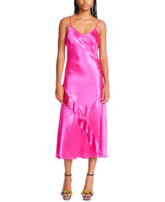 Betsey Johnson Women's Ruffled Satin Slip Dress - Macy's