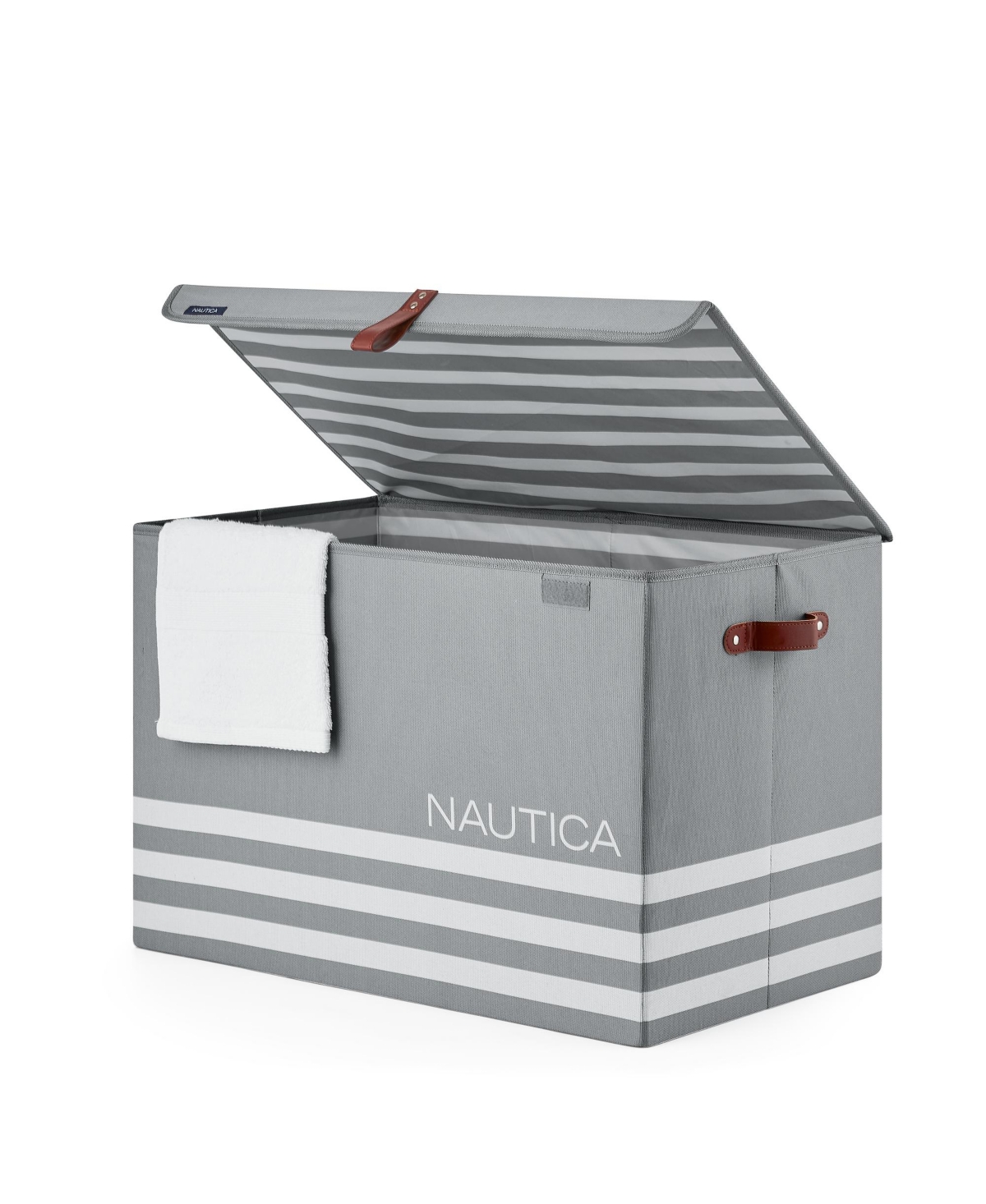Shop Nautica Folded Large Storage Trunk With Lid Stripe In Gray Stripe