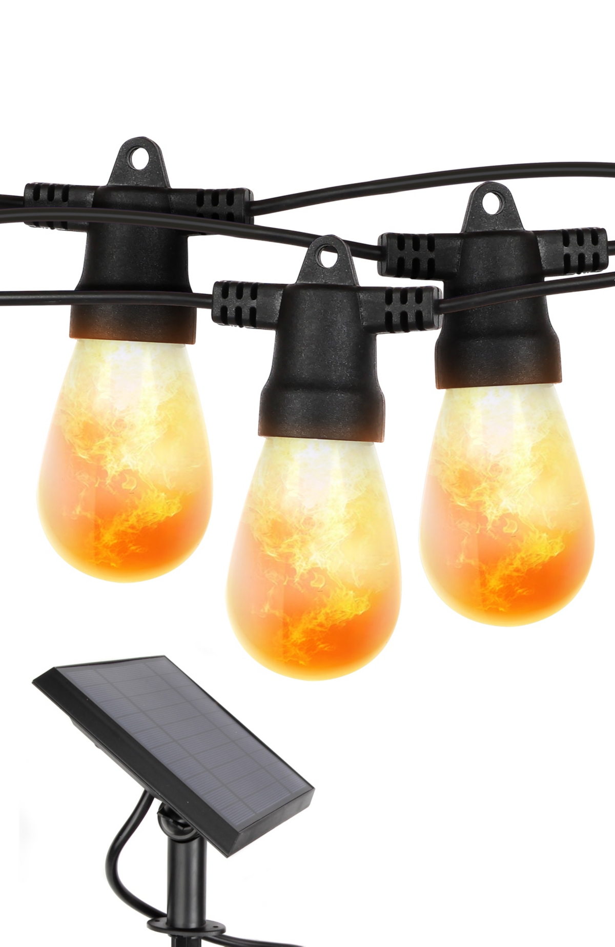 Solar Led Flame Bulb Halloween Holiday String Lights - 5W, 27 Ft, 2700K - Classic Black