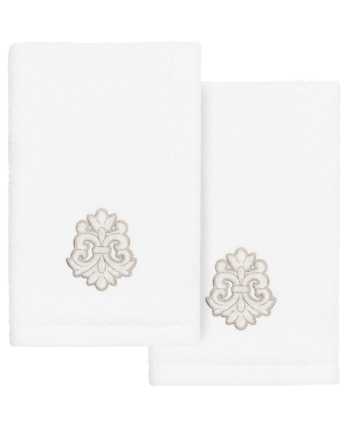 Linum Home Textiles Turkish Cotton May Embellished Fingertip Towel Set, 2 Piece In White