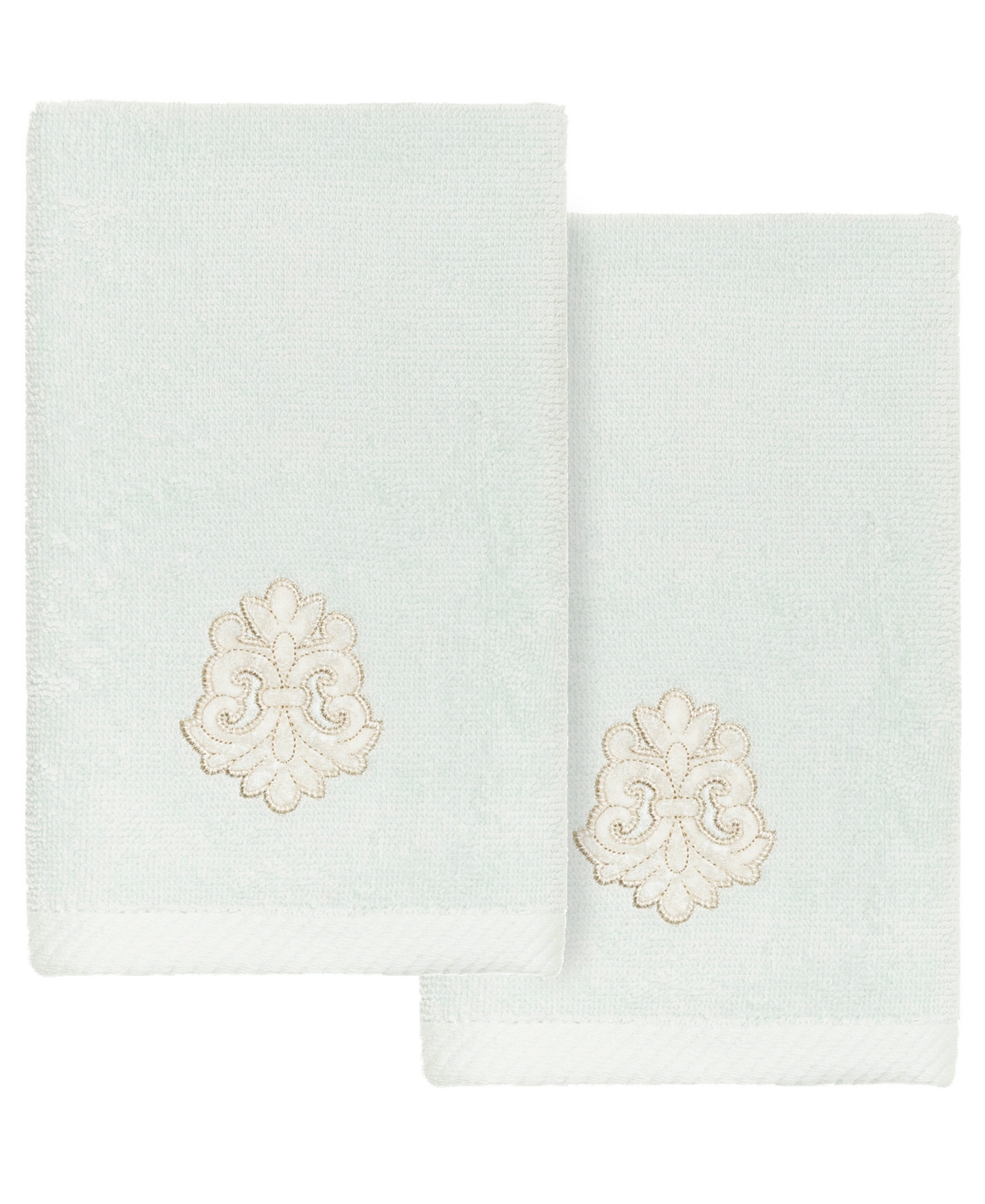 Linum Home Textiles Turkish Cotton May Embellished Fingertip Towel Set, 2 Piece Bedding In Aqua