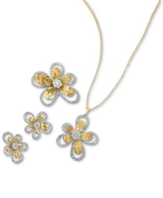 Doro By Effy Diamond Flower Earrings Necklace Ring In 14k Gold