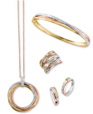 Effy Diamond Necklace Ring Bracelet Hoop Earrings In 14k Tricolor Gold