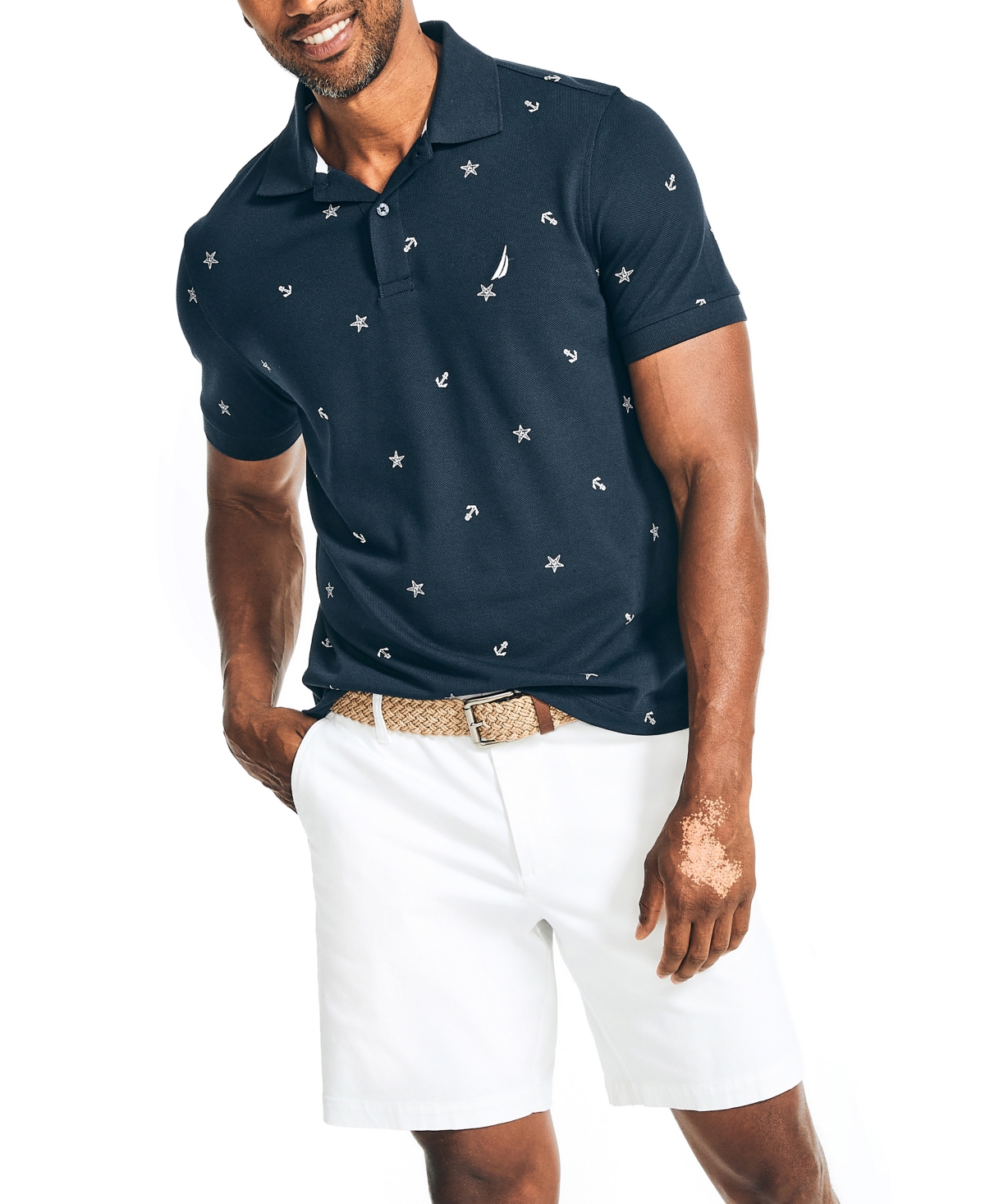 Men's Classic-fit Anchor-print Performance Deck Polo Shirt In Navy L