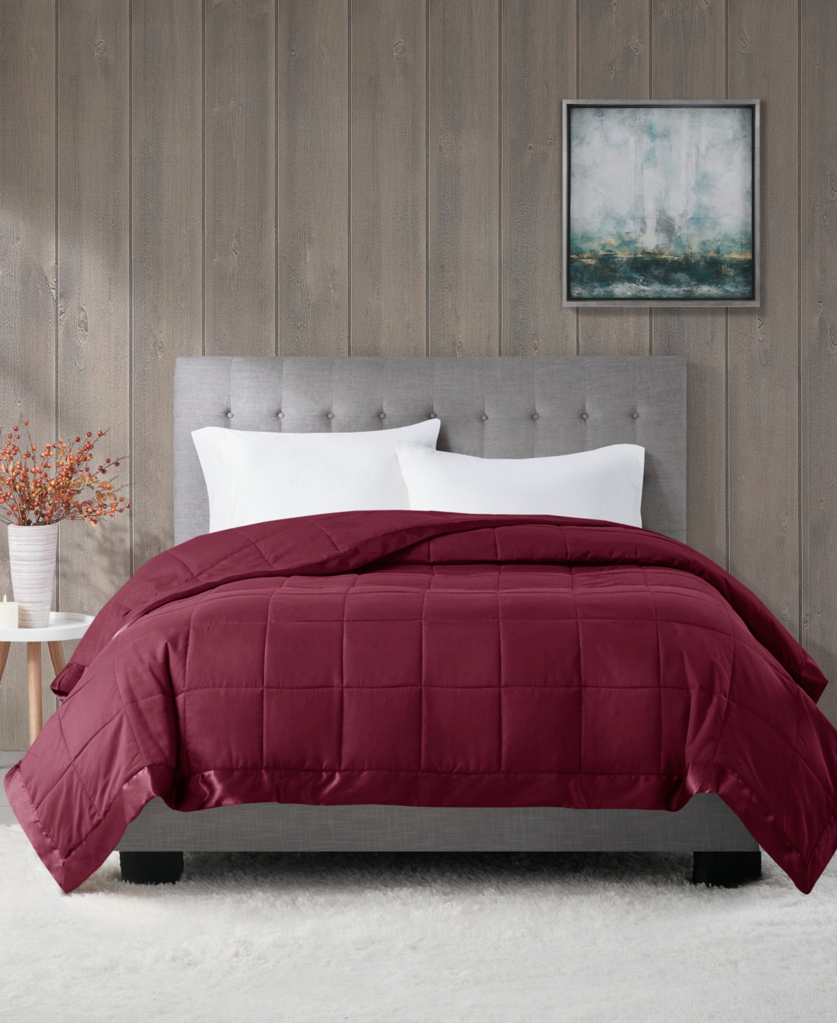 Madison Park Windom Lightweight Down Alternative Satin Trim Blanket, Full/queen In Burgundy