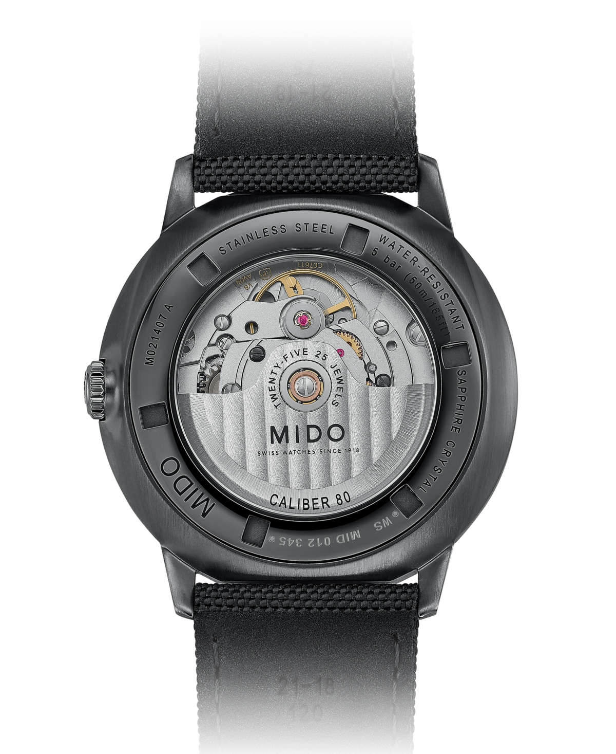 Shop Mido Men's Swiss Automatic Commander Gradient Black Fabric Strap Watch 40mm