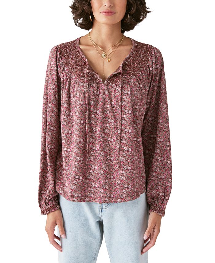 Lucky Brand Short Sleeve Printed Peasant Top