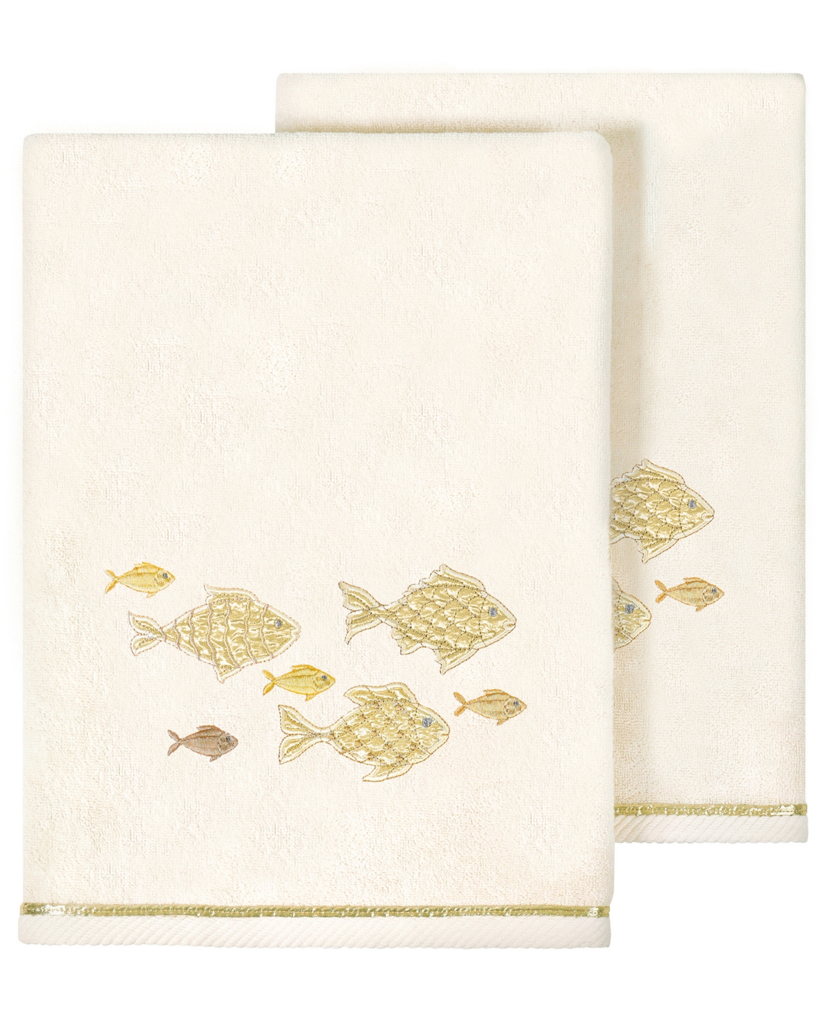 Linum Home Textiles Turkish Cotton Figi Embellished Bath Towel Set, 2 Piece Bedding In Beige