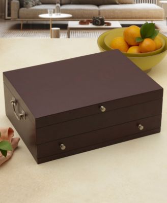 Dark Walnut Lined Drawer Stainless-Steel Flatware 15in Chest