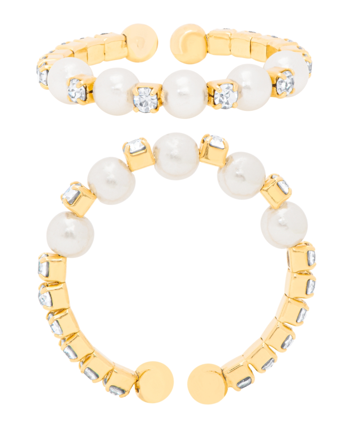 Macy's Gold Plated Simulated Imitation Pearl And Cubic Zirconia Stretch Ring In Gold-plated