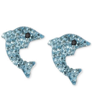 image of Betsey Johnson Silver-Tone Blue Pave Dolphin Stud Earrings