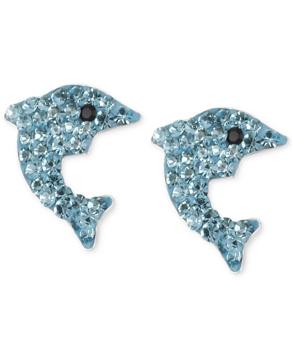 Betsey Johnson Silver-Tone Blue Pavé Dolphin Stud Earrings & Reviews ...