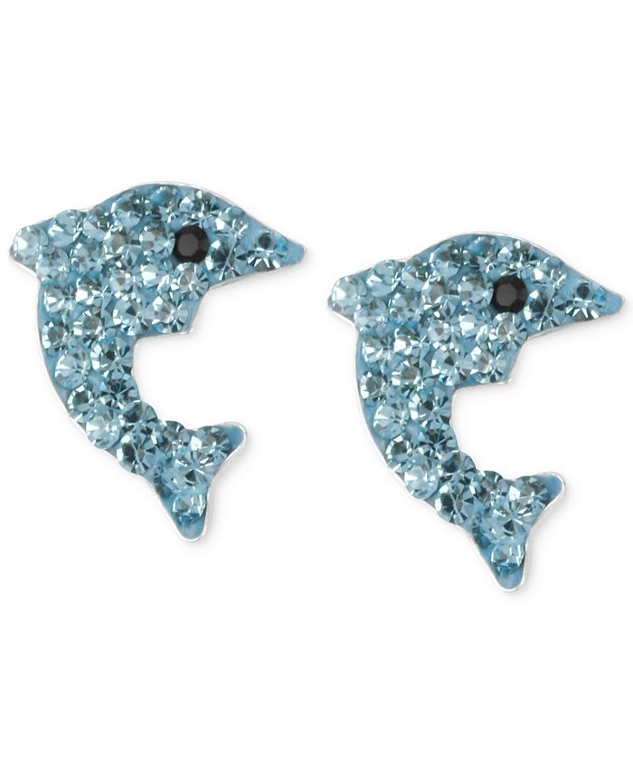 Betsey Johnson - Silver-Tone Blue Pav&eacute; Dolphin Stud Earrings