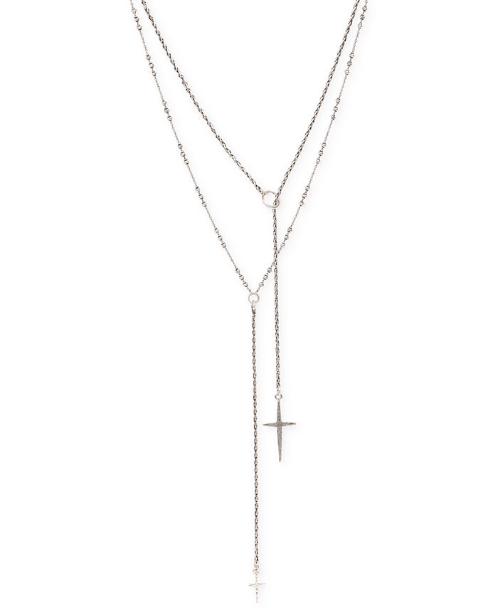Lucky Brand Silver-Tone Double Cross Necklace - Macy's