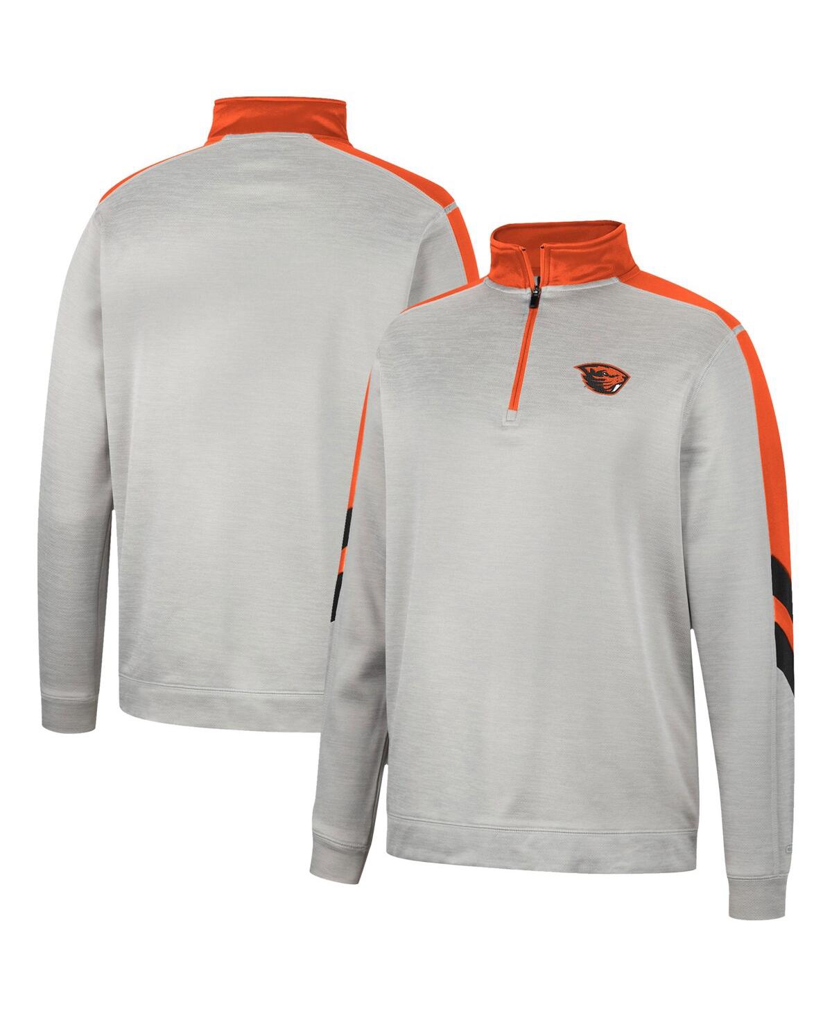 Colosseum Men's  Gray And Orange Oregon State Beavers Bushwood Fleece Quarter-zip Jacket In Gray,orange