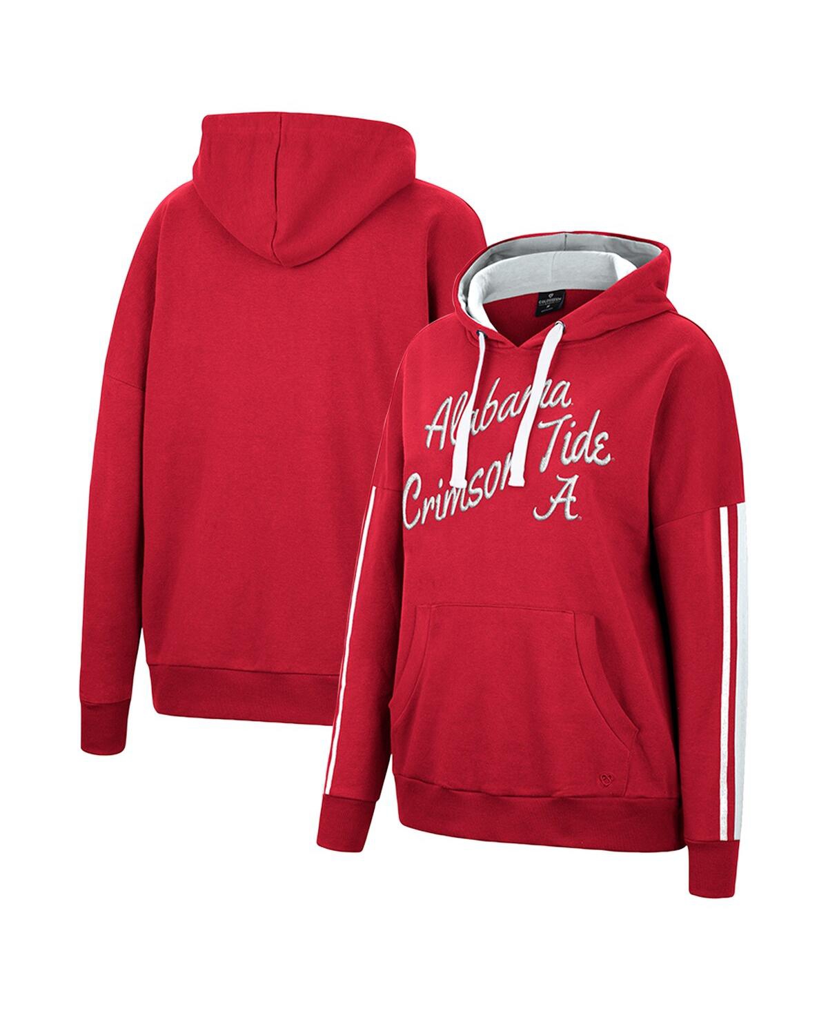 Colosseum Crimson Alabama Crimson Tide Serena Oversized Sleeve Striping V-neck Pullover Hoodie In Crimson
