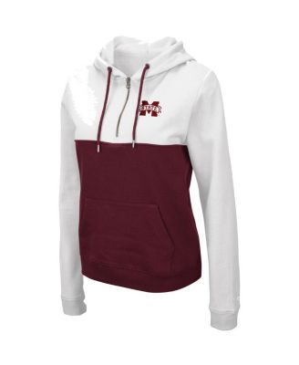 Women's White and Maroon Mississippi State Bulldogs Aidan Quarter-Zip Hoodie