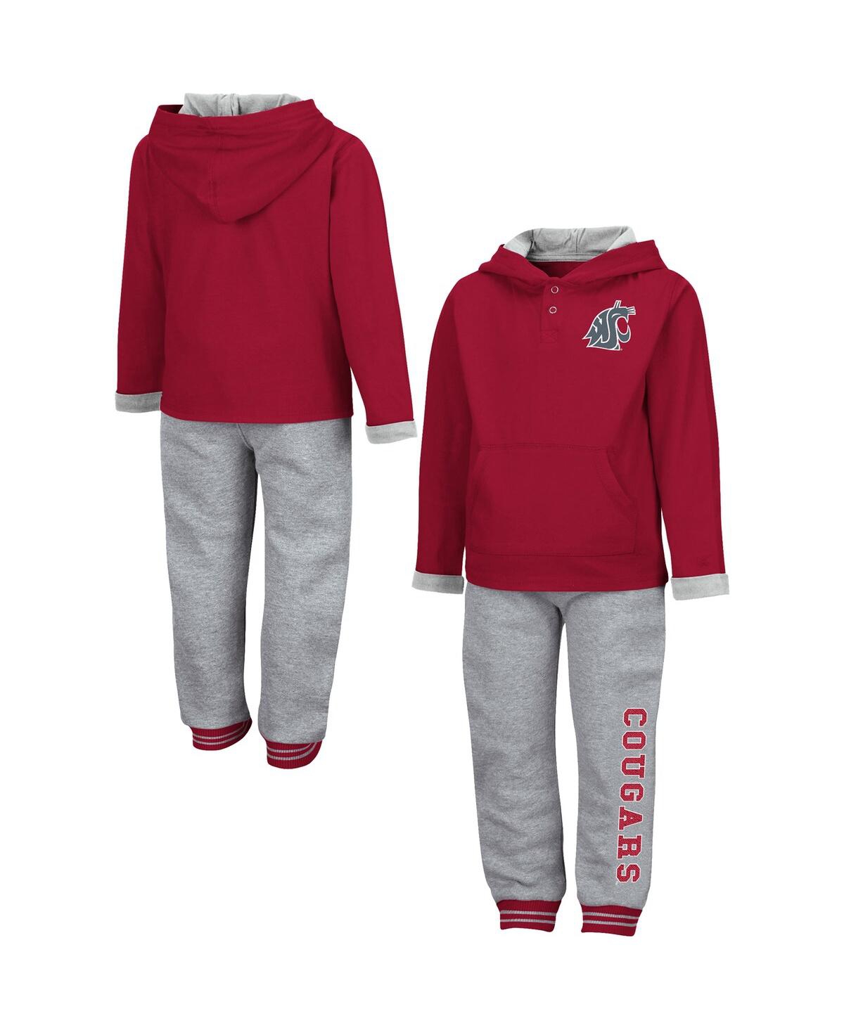 Colosseum Babies' Toddler Boys  Crimson And Heathered Gray Washington State Cougars Poppies Pullover Hoodie A In Crimson,heathered Gray