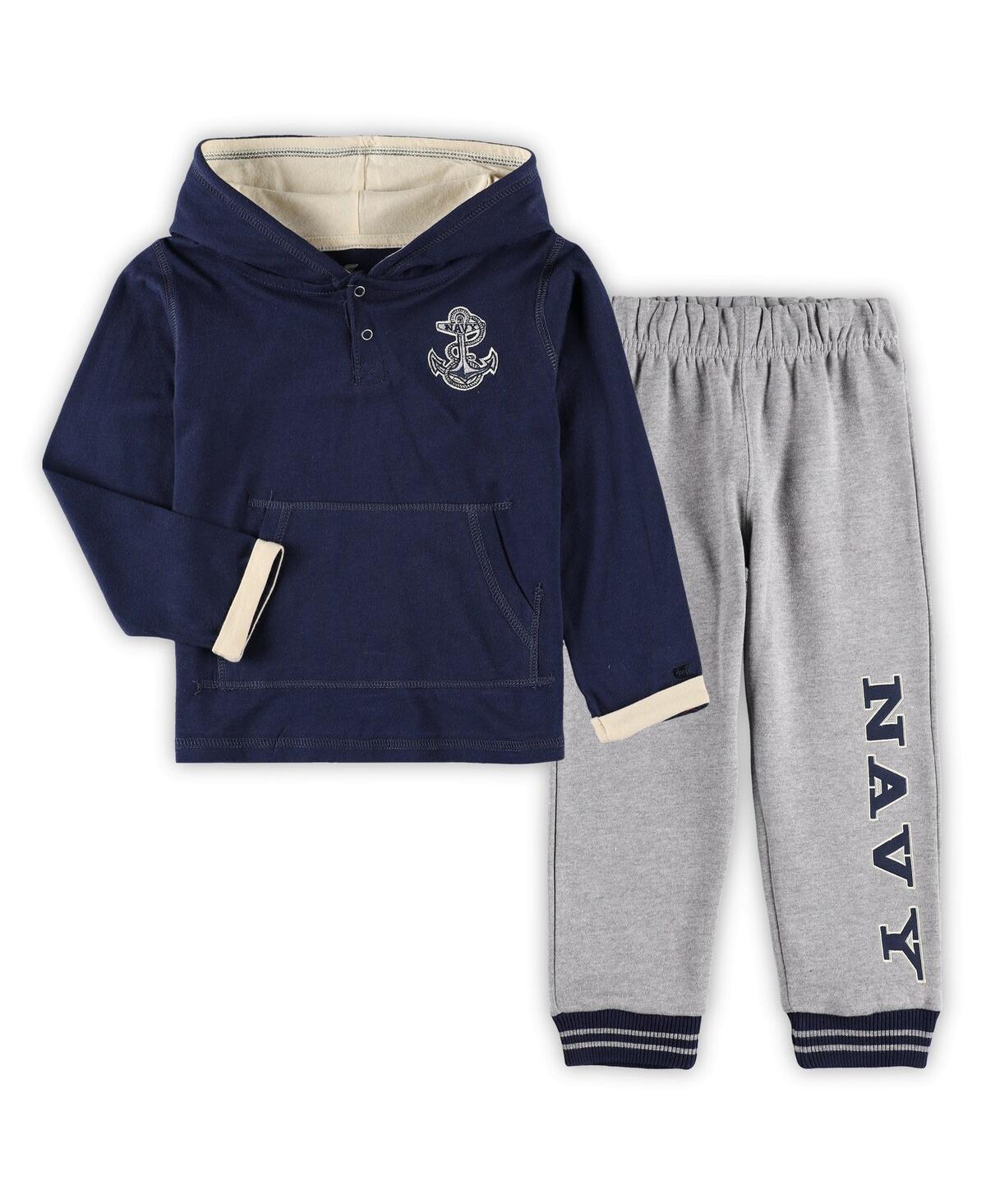 Colosseum Toddler Boys  Navy And Heathered Gray Navy Midshipmen Poppies Pullover Hoodie And Sweatpant In Navy,heathered Gray
