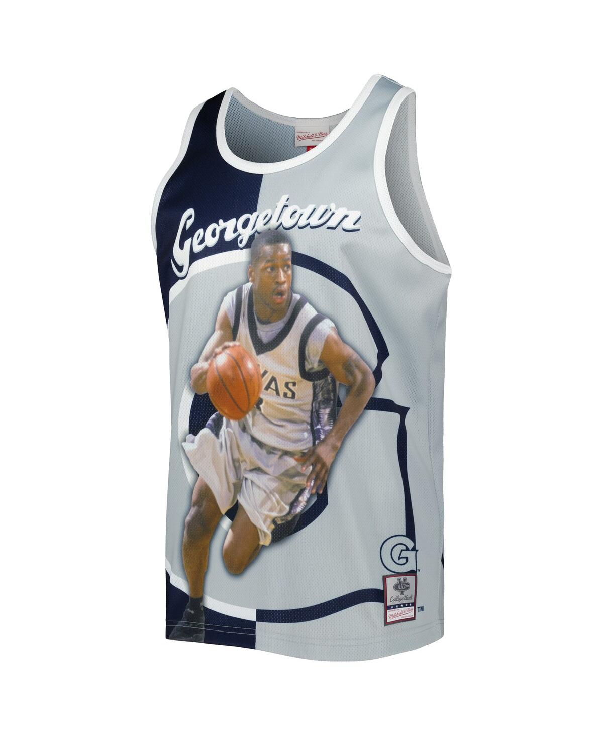 Shop Mitchell & Ness Men's  Allen Iverson Navy, Gray Georgetown Hoyas Sublimated Player Tank Top In Navy,gray
