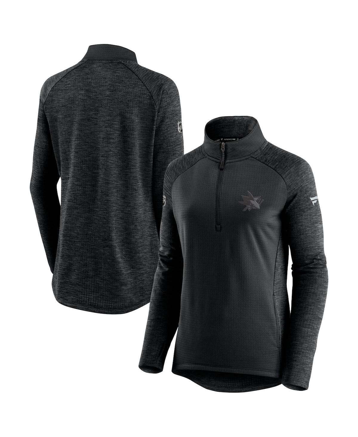 Fanatics Branded Black/heathered Charcoal San Jose Sharks Authentic Pro Travel & Training Raglan Qua In Black,heathered Charcoal