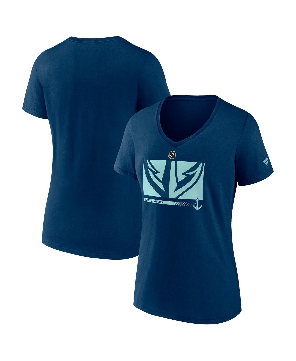 Women's Fanatics Deep Sea Blue Seattle Kraken Authentic Pro Core Collection Secondary Logo V-Neck T-shirt - Deep Sea Blue
