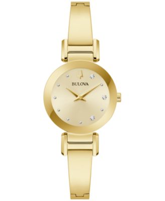 Bulova - Women's Modern Diamond Accent Gold Gold-Tone Stainless Steel Bangle Bracelet Watch 26mm