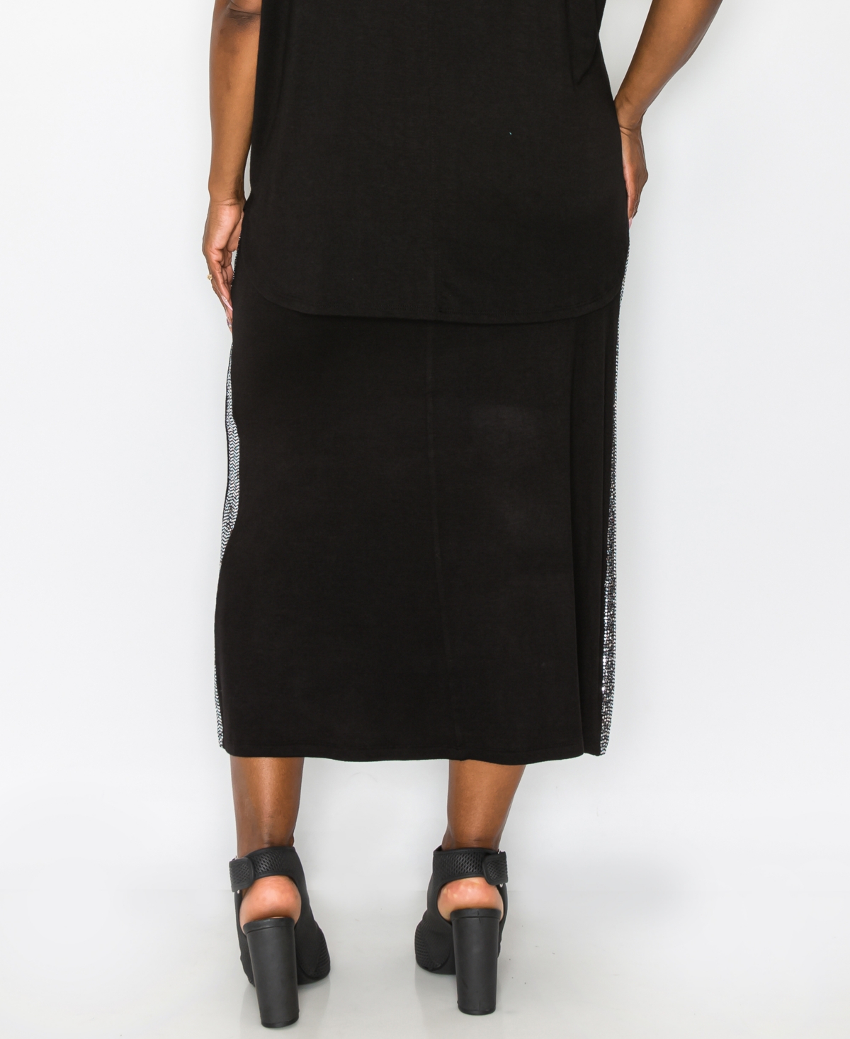Coin 1804 Plus Size Sequin Side Contrast Fold Over Midi Skirt - Silver-Tone Black