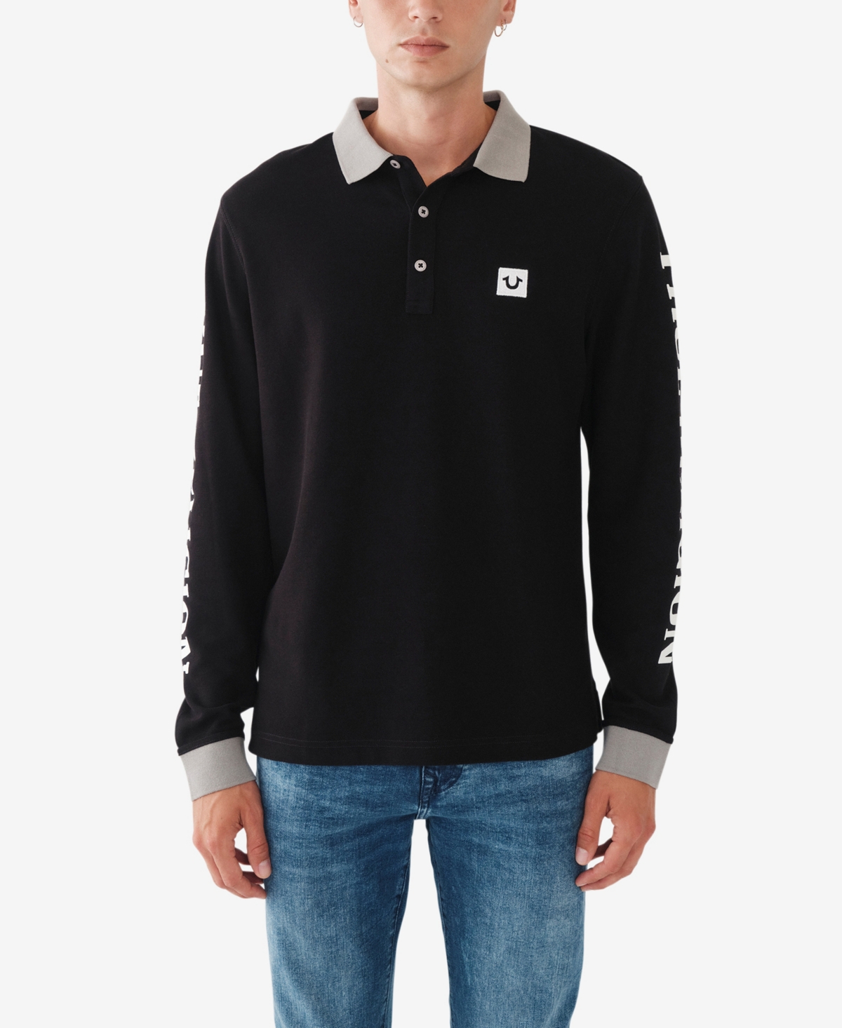 TRUE RELIGION MEN'S LONG SLEEVE CONTRAST POLO SHIRT 