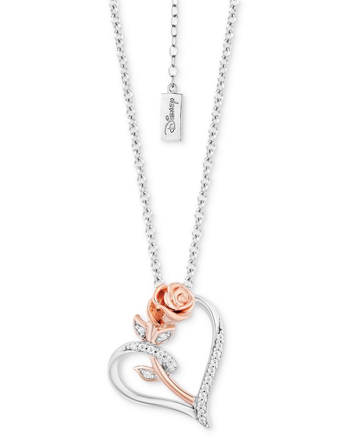 Diamond Belle Rose Heart Pendant Necklace (1/10 ct. t.w.) in Sterling  Silver & 14k Rose Gold, 16 + 2 extender